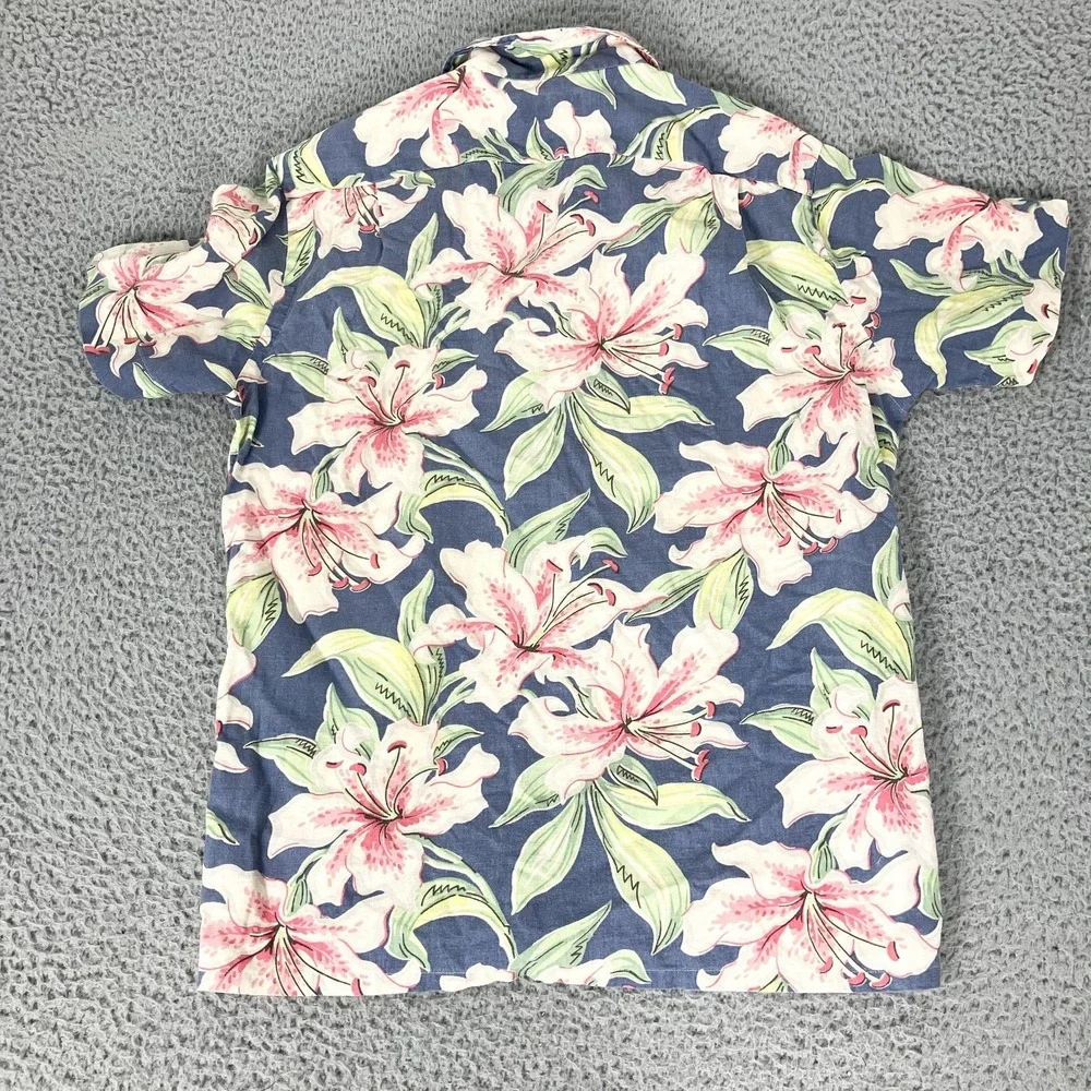 Polo Ralph Lauren Shirt Mens Medium Linen Hawaiian Floral Short Sleeve Camp